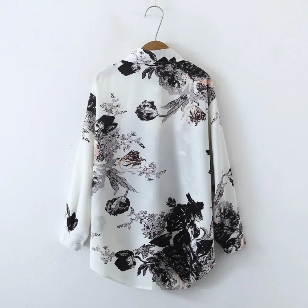 Vintage Leaf Print Blouse – Long Sleeve Button Down Casual Shirt for Women