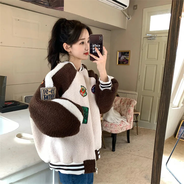 Oversized Green Baseball Jacket for Women – Zip-Up Bomber Coat Y2K Streetwear