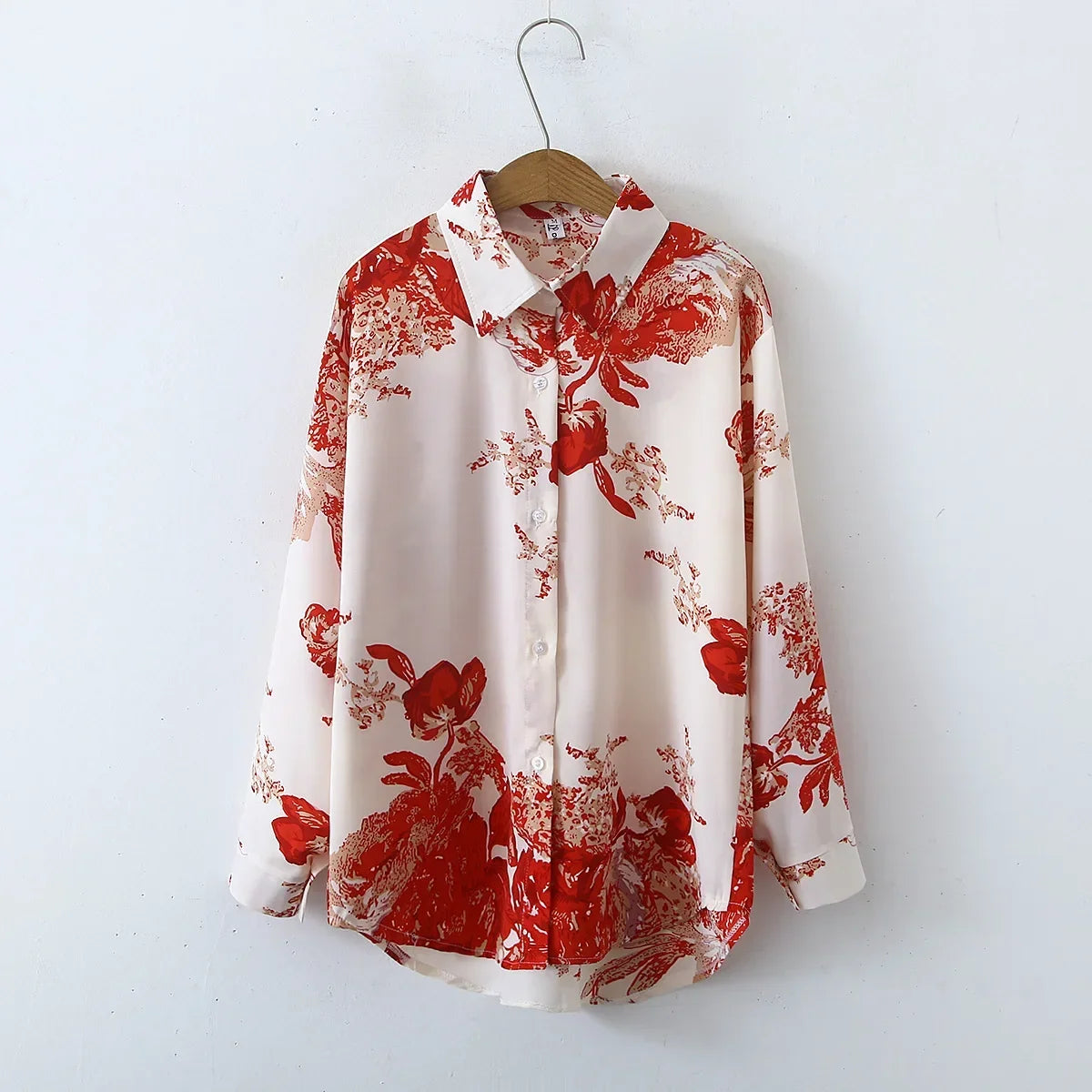 Vintage Leaf Print Blouse – Long Sleeve Button Down Casual Shirt for Women