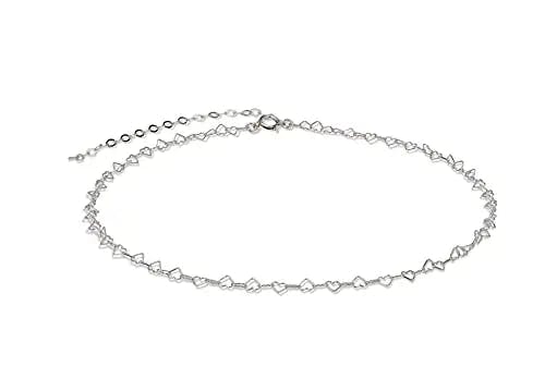 Annika Bella Sterling Silver Chain Choker Necklace, Length 13-16 Inches, Minimalist Layering Chokers, Waterproof, 925 Adjustable Short Necklaces for Women and Teens (Hearts Chain)