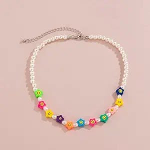 Oyalma Y2K Flower/Stars/Heart Short Choker Necklace For Women Bohemia Pearl Beads Chain Necklace On The Neck 2021 Fashion Jewelry Girls - S01