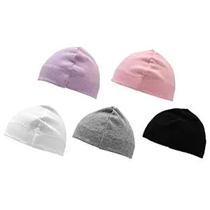 Betty Dain Jersey Knit 5 Piece Infant/Baby Cap, Set of 5 Soft Baby Beanies, Assorted Colors, 100% Cotton Stretch, Girls, Machine Washable, Grey/White/Black/Violet/Pink