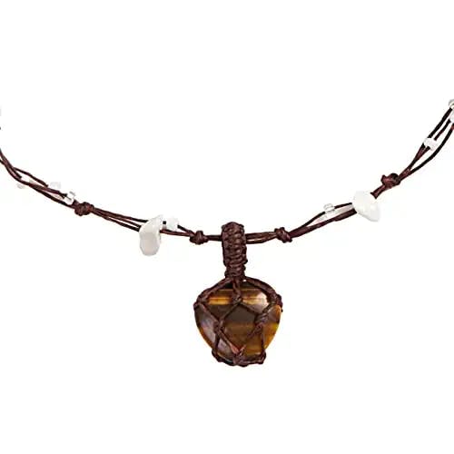 Natural Tiger Eye Crystal Handcrafted Macrame Necklace - Vintage Choker Necklace for Women - Stones Pendant for Chakra Healing - Ideal for Daily and Special Occasions - Gift for Her (tiger-eye)
