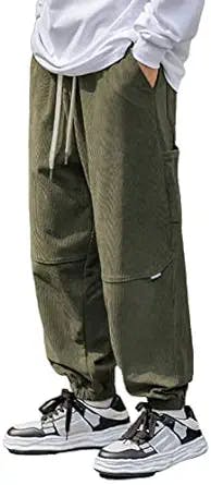 Aelfric Eden Men's Cargo Pants Joggers Sweatpants Corduroy Streetwear Drawstring Elastic Waist Pant with Pockets