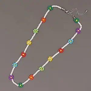 Zboro Y2K Jewelry Daisy Flower Choker Necklace For Women White Beaded Necklaces Colorful Collares Clasp-15071