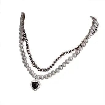 Heart it up with Women Y2K Aesthetic Heart Charm Faux Pearl Layered Chain N