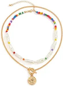 Oyalma Y2K Rainbow Beads Pearl Choker Necklace For Women Bohemia Pendants Necklaces Set 2021 Fashion Jewelry For Neck Collar-10591