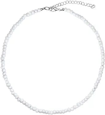 Qiuseadu Puka Shell Necklace Hawaiian White Turquoise Bead Choker Beach Necklace for Women Girls (White Bead)