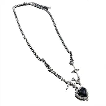 Women Y2K Heart Pendant Chain Necklace Gothic Cross Choker Necklace Jewelry Aesthetic Grunge Y2k Fashion Outfit Retro Fairy Grunge Accessories