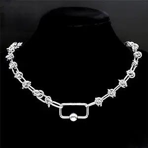 Punk Exaggerated Personalized Buckle Metal Choker Necklace Women Men Stainless Steel Fashion Clavicle Chain Necklace Y2K Jewelry