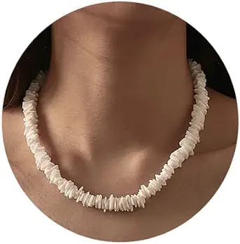 Latious Boho Cowrie Shell Choker Necklace Beach Puka Seashell Necklaces with Anklets Adjustabale Weave Jewelry for Women and Girls