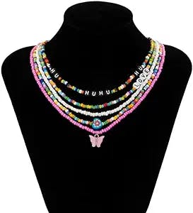 Oyalma Y2K Colorful Beads Letter Choker Necklace Set For Women Bohemia Rainbow Chain Heart/Butterfly Pendant Necklace 2021 Fashion-19961