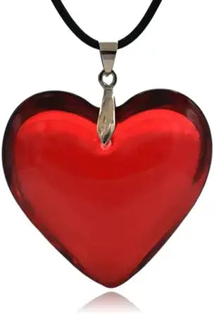 YWMAN Red Glass Heart Necklace - Y2k Grunge Heart Choker - Red Semi Transparent Heart Necklace Gift for Women
