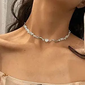 Avanlin Angel Heart Wing Choker Necklace Silver Rhinestone Necklaces Diamond Jewelry Chain for Women Girls