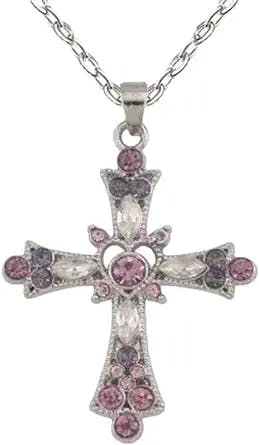 LIU JUN Pink Cross Necklace for Men Women, Fashion Y2K Crystal Punk Gothic Zircon Choker for Girls Jewelry