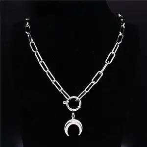 MIYU 2023 Stainless Steel Punk Chokers Necklace For Women Silver Color Moon Necklaces Pendants Y2K Jewelry Colar Feminino