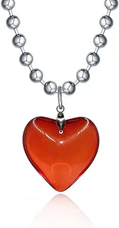 Big Heart Pendant Necklace Chunky Glass Puffy Love Heart Beaded Necklace Y2K Aesthetic Jewelry for Women Girl