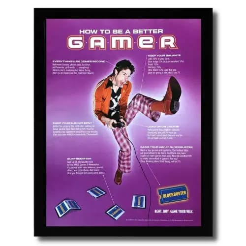 2002 BLOCKBUSTER Gamer Framed Print Ad/Poster PS2 Xbox Video Game Rentals Promo Art Vintage Retro