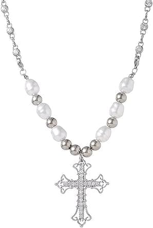 Aesthetic Jewelry Y2k Necklaces Pearl Choker Necklace Exquisite Irregular Cross Pendant Necklacetrendy Necklace Necklaces Aesthetic Chain Necklaces for Women
