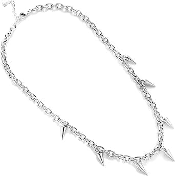 Tosmifairy Stainless Steel Chain Necklace with 7pcs Spikes Eboy Egirl Punk Rock Goth Y2K Jewelry Choker for Women E Girl Boys