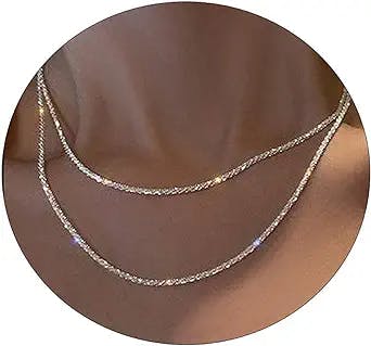 Feskive Layered Necklaces for Women Silver Plated Dainty Snake Twist Rope Delicate Layered Necklace Different Length Choker Necklaces Silver Jewelry for Women