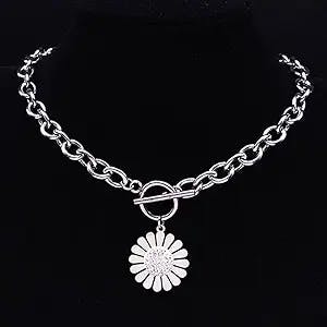 Sunflower Stainless Steel Crystal Necklace Women/Men Silver Color Choker Necklaces Y2K Jewelry Collar Acero Inoxidable