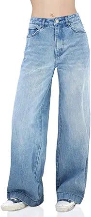 Women High Waisted Pants Wide Leg Denim Jeans Straight Casual Loose Baggy Trousers Vintage Y2K E-Girl Streetwear