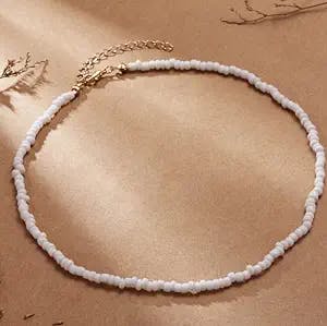 Rice Bead Choker Necklaces for Women Female Colorful Y2K Seed Beads Chain Choker Strand Girl - (Metal Color: W1017-4)