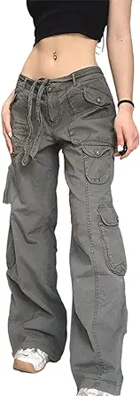 Women High Waisted Baggy Jeans Vintage Wide Straight Leg Boyfriend Denim Cargo Pants with Pockets Grunge Streetwear