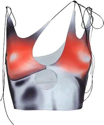 CAPE CLIQUE Womens Sexy Y2K Crop Tops Lace Up Body Print Hollow Out Summer Tie Dye Sleeveless Cami Plunge Tank Top