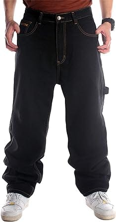 EnllerviiD Men's Relaxed Fit Classic Jeans - Loose Fashion Baggy Comfort Plain Hip Hop Denim Pants