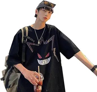 Men's Y2k Graphic Print Oversized T-Shirts Grunge Punk Gtoh Harajuku Shirts Japanese Emo Alt Tops Streetwear Clothing