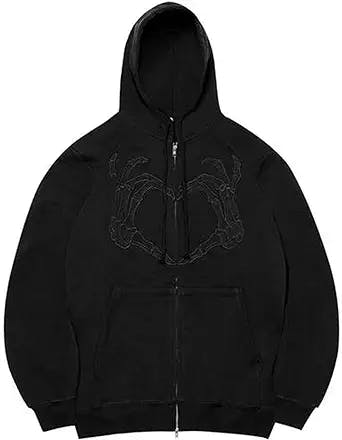 Women Man Goth Hoodie Sweatshirts Y2k Aesthetic Zip Up Jacket 90s Long Sleeve Graphic Coat Couple Top Streetwear