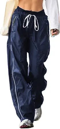 UAURORAO Women Streetwear Sweatpants Elastic Waist Loose Wide Leg Joggers Y2k Star Print Baggy Cargo Pants Punk Harajuku 90s