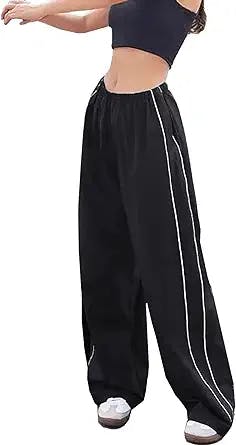 Track Pants Women Piping Detail Wide Leg Baggy Pants Y2K Elastic Waist Jogger Sweatpants