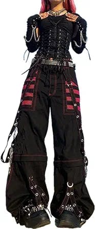Harajuku Gothic Fashion Patchwork Black Jeans Punk Grunge Aesthetic Women Autumn Electro Pants Emo Printed Streetwear