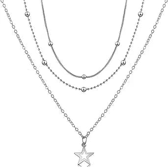 Aluinn Star Layered Necklace Boho Choker Necklaces Silver Necklace Chain Jewelry for Women and Teen Girl