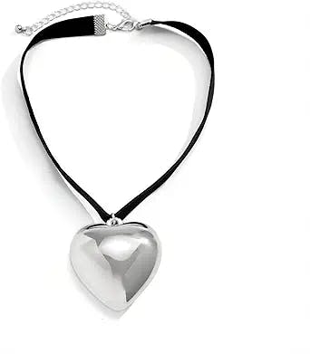 Y2k Heart Necklace Y2k Jewelry Gothic Aesthetic Puffy Chunky Heart Necklace Black Choker Collar For Women For Mother's Day Gifts Grunge Accessories