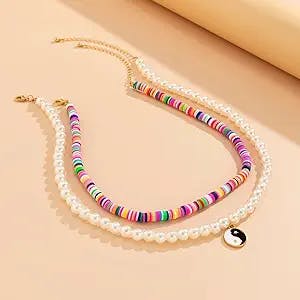 Oyalma Polymer Clay Y2K Rainbow Choker Necklace For Women Boho Fashion Pearl Bead Chain With Tai Chi Pendant Necklace 2021 Fashion-10051