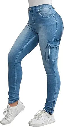 Flamingals Jeans for Women Stretch Casual High Waisted Skinny Flap Pocket Shaping Jeans