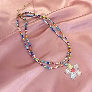 T3Store Colorful Bead Flower Multi-layered Necklace Bee Pearl Strand Choker 2021 Trend Party Y2K Innovative Personality Fashion-13391