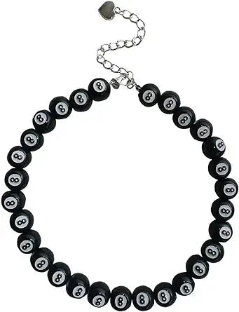 Vintage Billiard Choker Necklace Black 8 Ball Lucky Statement Y2K Goth Punk Cool Indie Creative Necklace Bracelet for Women Men
