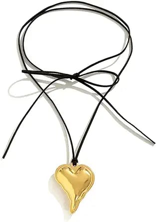 Chunky Heart Choker Necklace for Women - Colorful Big Glass Puffy Heart Necklace with Adjustable Velvet Chain, Y2K Aesthetic Grunge Jewelry Gifts for Teen Girls