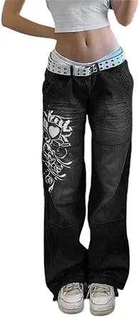 Women's Baggy Jeans High Waisted Bell Bottom Flare Wide Leg Denim Vintage Grunge Aesthetics Cargo Pants Trousers