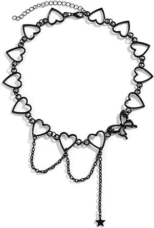 Bicyway Black Choker Necklace Goth Punk Chain Necklace Butterfly Y2k Heart Chain Choker Collar Necklace for Women Girls