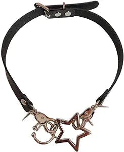 Punk Style Goth Choker Necklace Star Spiked Leather Collar Girls Jewelry Costume for Women Girls Gothic Accessories Choker Necklaces for Women y2k Girls Sexy Jewelry Gothic Pink Black Leather Collars