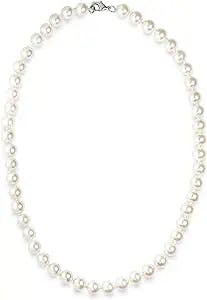 KEZEF 8mm - 14mm Faux Pearl Necklace | Cream White Simulated Faux Pearl Necklace for Women, Girls and Men | Hand Knotted Strand | 16" - 20"