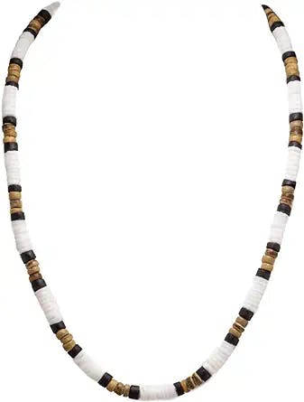BlueRica Puka Shell, Black and Tiger Coconut Beads Necklace