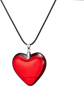 Red Heart Necklace Y2K Aesthetical Chunky Glass Heart Choker Necklace Large Glass Crystal Heart Pendant Necklace for Women Teen Girls