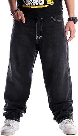 Ylingjun Mens Baggy Hip Hop Jeans Casual Loose Fit Embroidered Skateboard Denim Pants